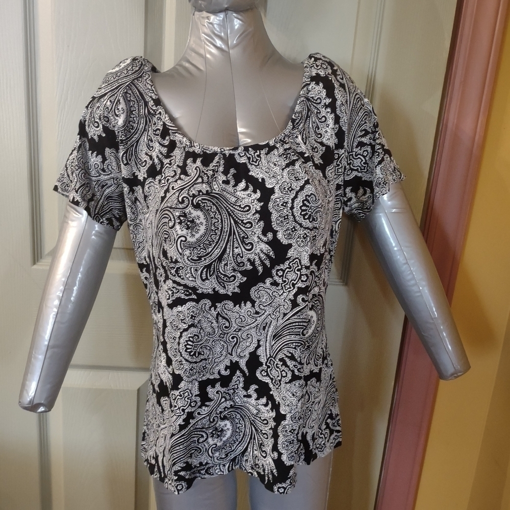 Talbots Black And White Paisley Shirt Blouse Top Size Medium